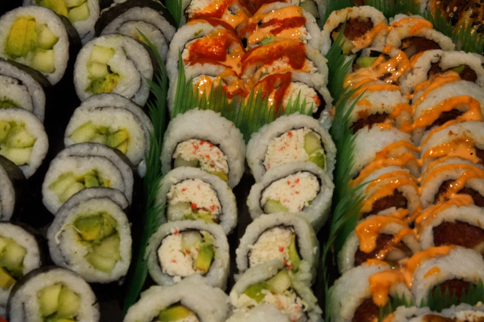 Cucumber avocado, California and spicy rolls